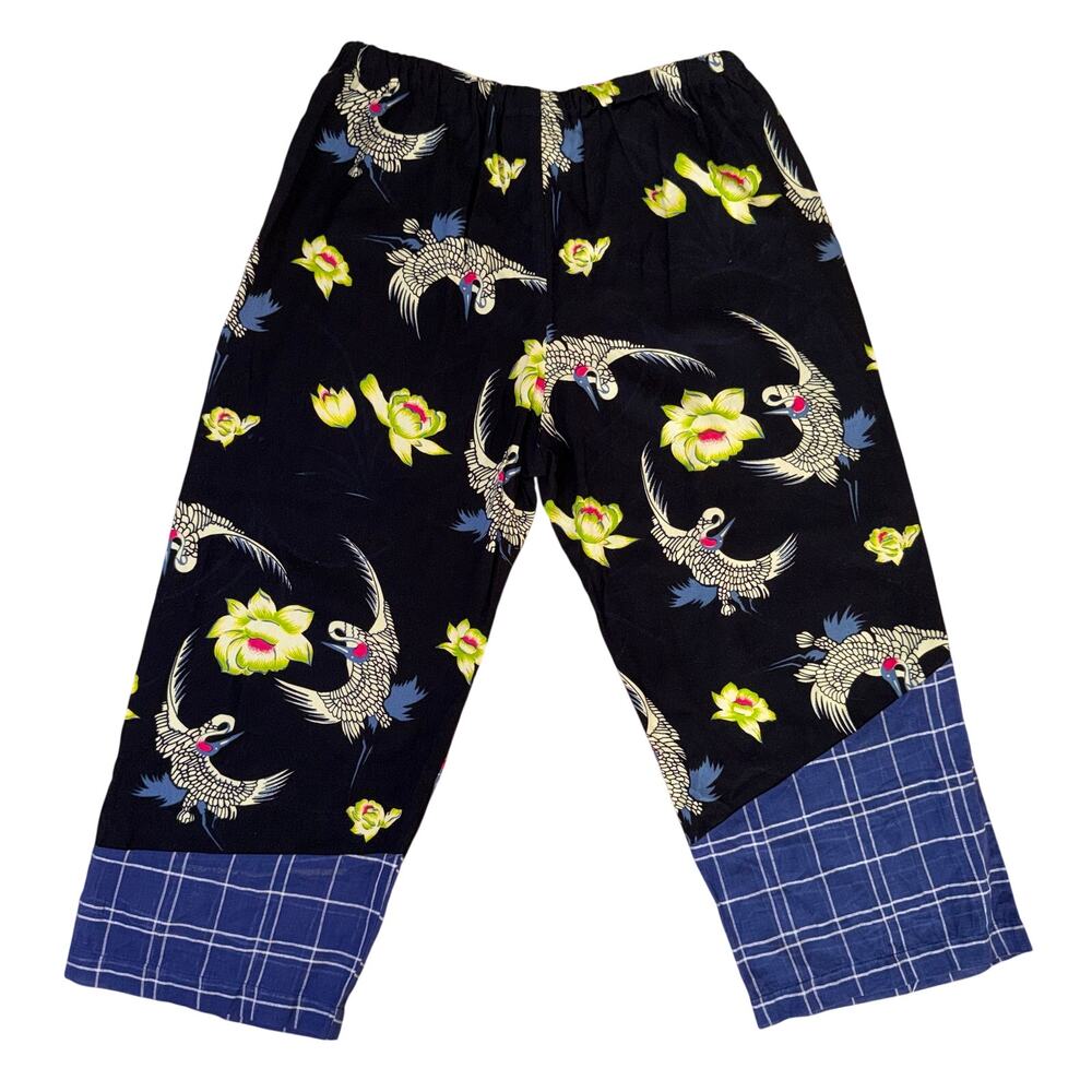 Haven Bleu Bali‎ NWT Hand-Painted Crane & Floral Sequin Patchwork Pants - Small